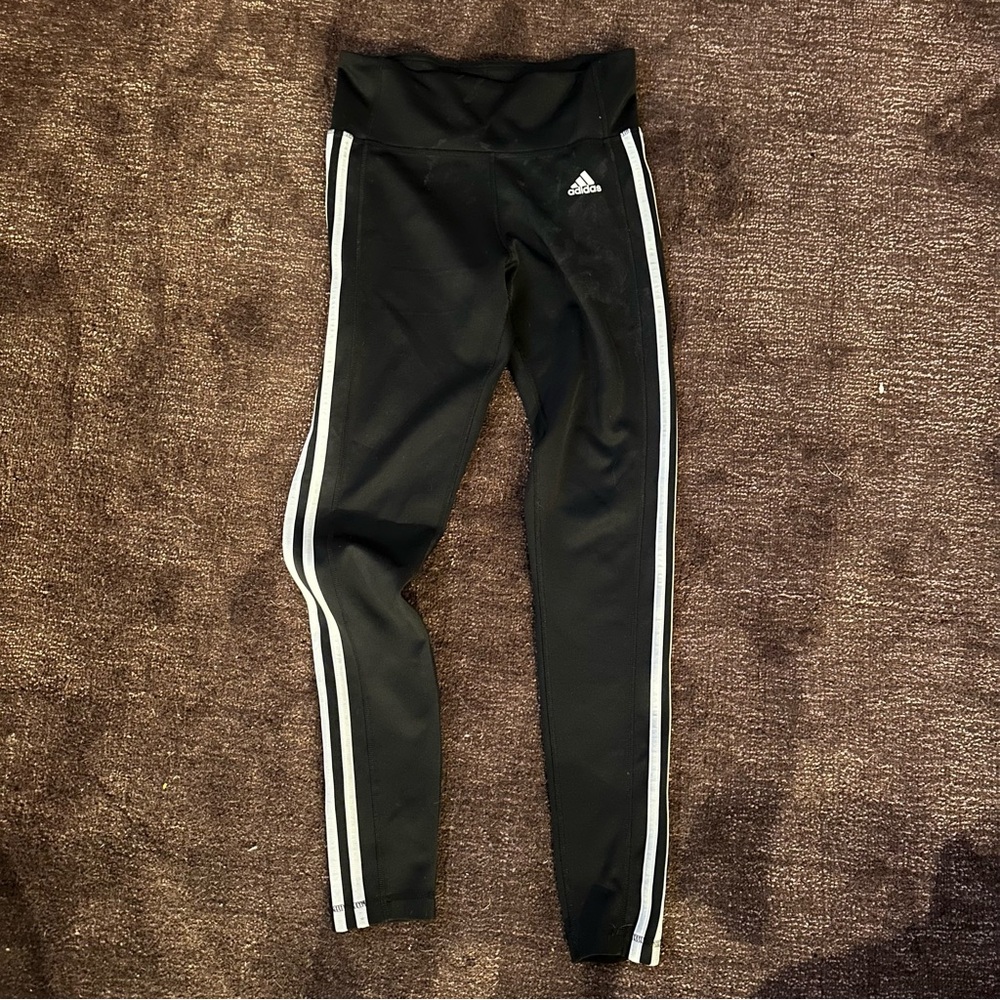 adidas Black Leggings with White Side Stripes